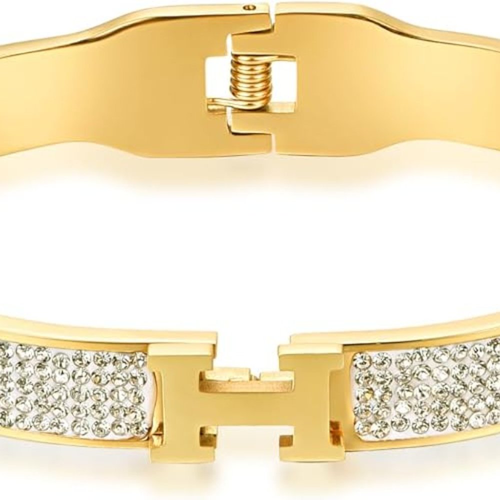 Sineed by Neiman Marcus Luxury H Design Gold Plated Bracelet - Picture 2 of 5